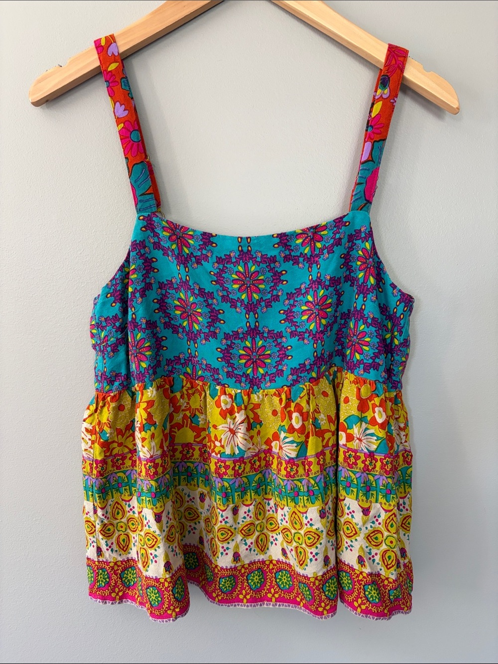 Natural Life Boho Flowy Patchwork Tank Top Medium Multicolor Floral